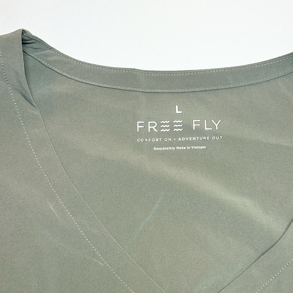 Free Fly Women's Breeze Dress L Sleeveless V-Neck Smokey Olive Drawstring Waist - Picture 3 of 9